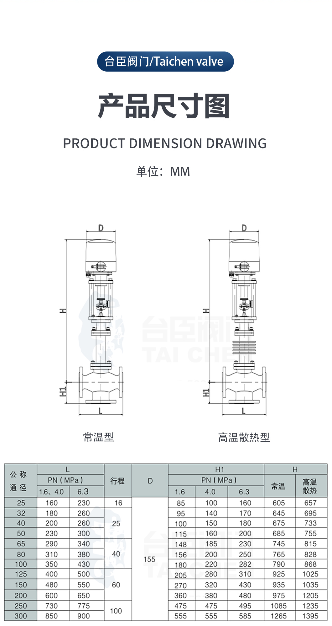 電動三通調節閥產品尺寸圖